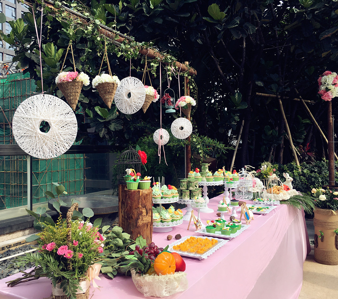 定制 深圳同城高端粉白色系婚礼蛋糕甜品台茶歇甜品桌摆台套餐婚礼