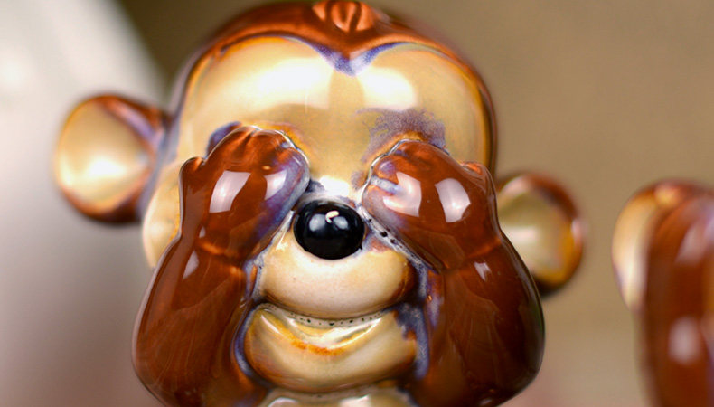 田园乡村不听不说不看小猴子陶瓷家居装饰工艺品摆件乔迁生日礼物