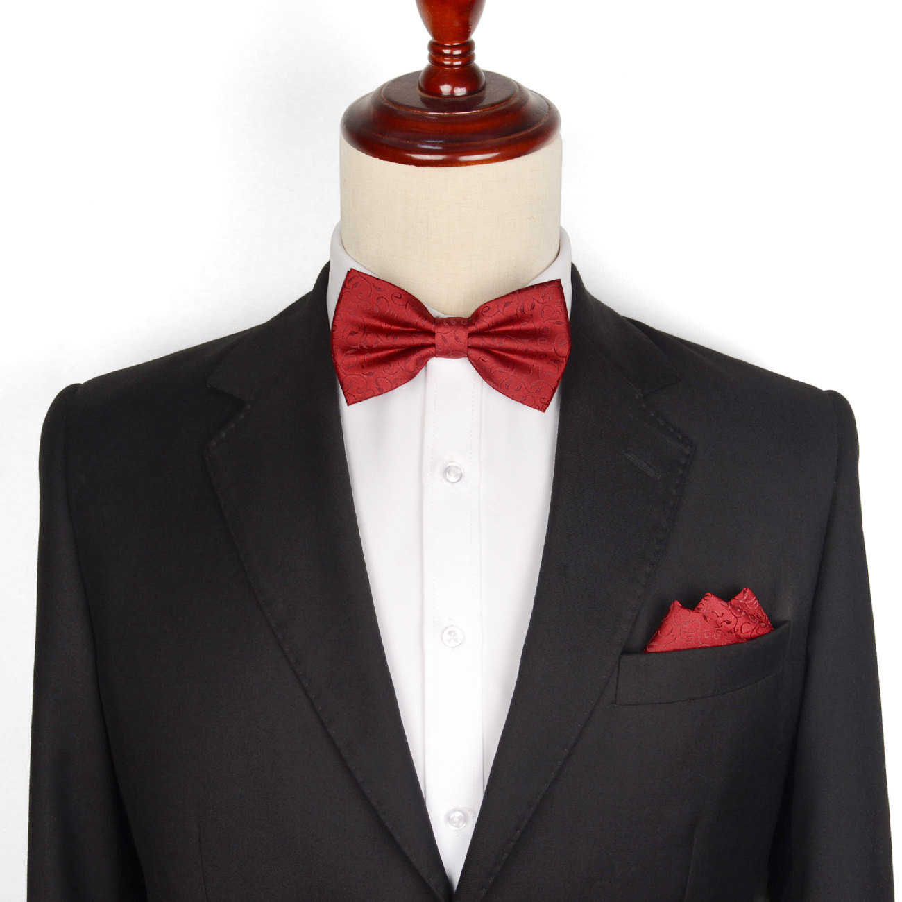 lrzyou正装领结男士新郎西装结婚酒红色花纹韩版婚礼口袋方巾套装_折2