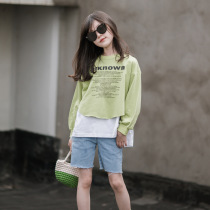 Girls Fake Two Fried Street Sweatshirt 2022 Spring Dress New Child Dress CUHK Children Foreign Air Casual Trendy Blouse Tide