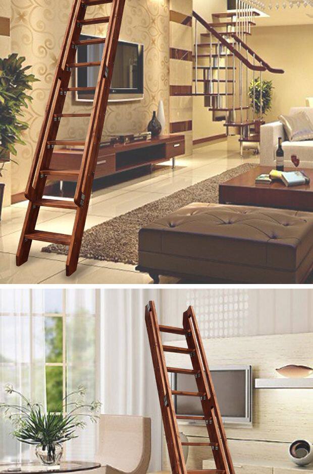 实木阁楼楼梯一字梯儿童上下铺带扶手木质直梯 松木简易木爬梯子