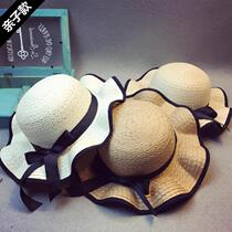 Childrens hat parent-child straw hat beach sun hat Han Butterfly knot straw hat female summer sunscreen hat Inron great sun hat