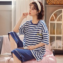 Sleepwear Woman Summer Pure Cotton Big Code Fat mm200 Catty Short Sleeves 70% Mid Pants 2022 New Fat Girl Suit