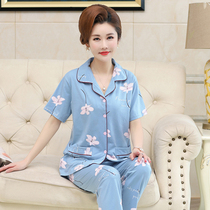 Pajamas womens spring and autumn half sleeve trousers pure cotton cotton summer womens clothing buttons womens home clothes summer two-piece set