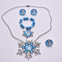 Princess Snowflake Necklace Set Frozen Cute Pearl Pendant Bracelet Ring Girl Ear Clip Girl Jewelry