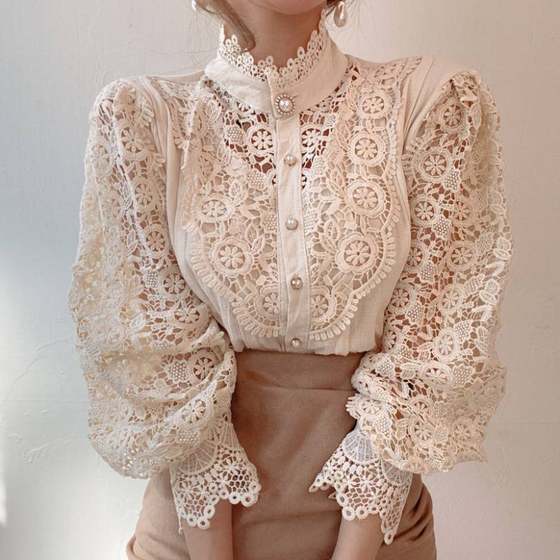 Korean chic autumn retro French niche design sense palace style top lace standing collar long sleeve shirt women
Korean chic autumn retro French niche design sense palace style top lace standing collar long sleeve shirt women