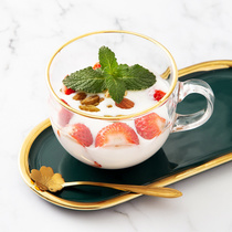 Milk Cup with handle large transparent gilt rim tempered glass yogurt cereal Cup big belly hot drink cup breakfast cup