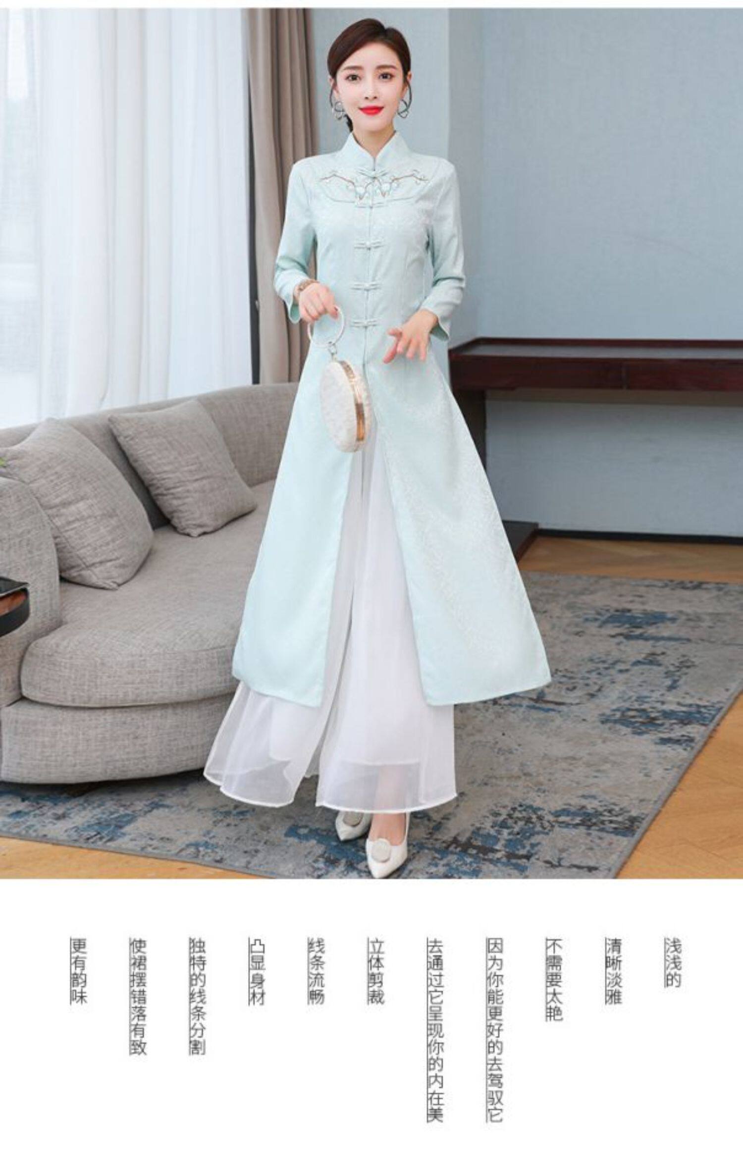 风改良旗袍禅意茶艺师工作服装禅服女古风茶服套装仙气连衣裙