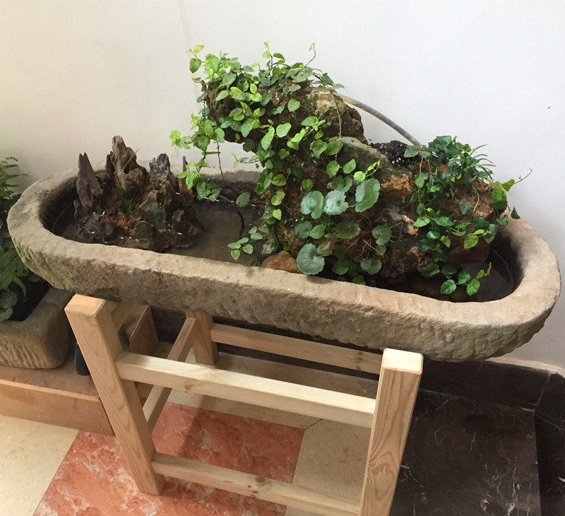 石雕鱼缸 老货石盆 室内养鱼槽 老石槽水槽 阳台鱼池 花盆石槽_双氙