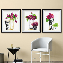 Cross embroidered 2022 new line embroidered triptych small pieces handmade simple embroidered living room bedroom by itself embroidered flower embroidery