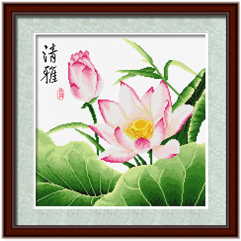 十字绣2018线绣新款荷花莲花客厅卧室中国风清新经典小件简单绣