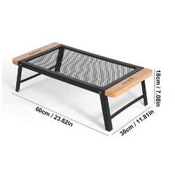 Outdoor Camping Folding Table Portable Solid Wood Iron Mesh