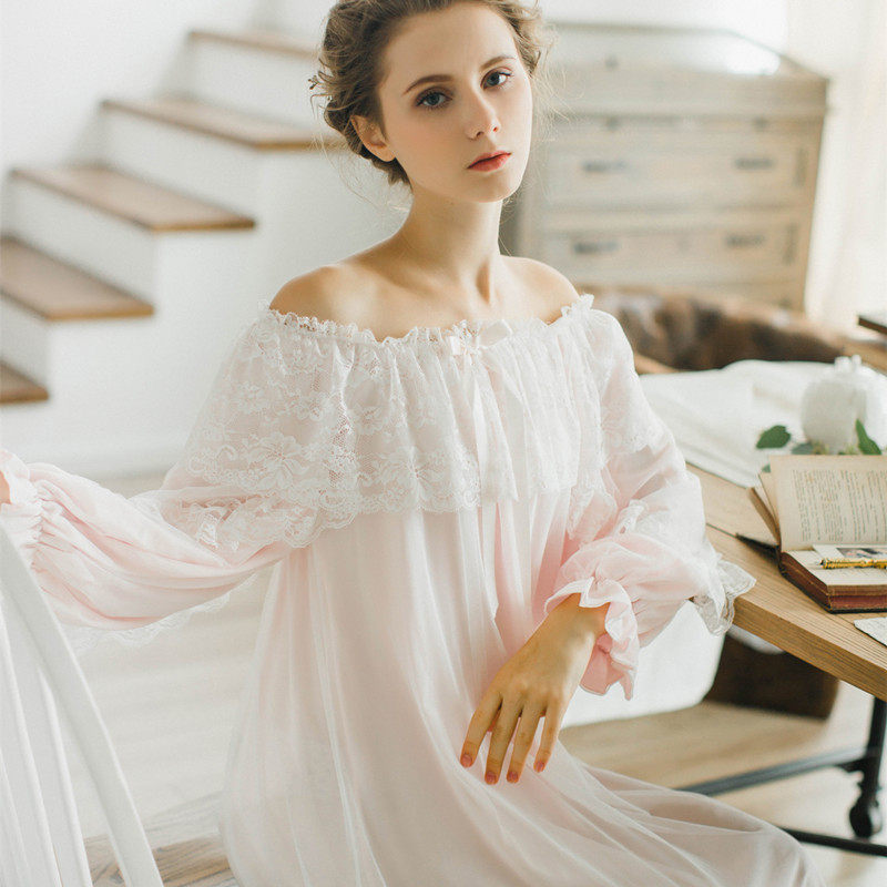 展示与对比:春秋新款法式复古宫廷家居服蕾丝花边长袖甜美公主睡衣长