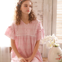Japanese Short Sleeping Dress Female Cotton Gauze in the long cute fresh summer cotton leaf home dress