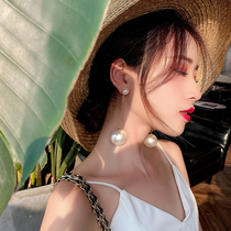 Temperament Korean personality exaggerated big pearl earrings 2020 new fashion long earrings Net red ear ornaments female
