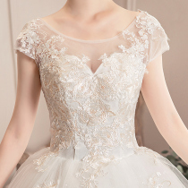 Main wedding dress 2021 New Bride wedding simple thin shoulder shoulder shoulder V collar long tail female pregnant women