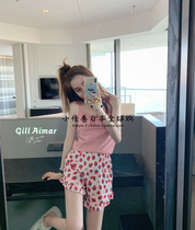 Japanese you gelato pique cartoon strawberry pink suspender shorts pajamas womens summer loungewear