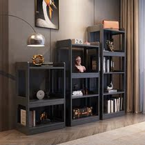 Nordic full solid wood bookshelf modern minimalist black living-room Easy-floor shelve with light and luxurious bedroom storage racks