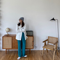 Ann wine moon _ Leg length two-color high waist hanging wide leg suit pants womens straight loose casual mopping pants