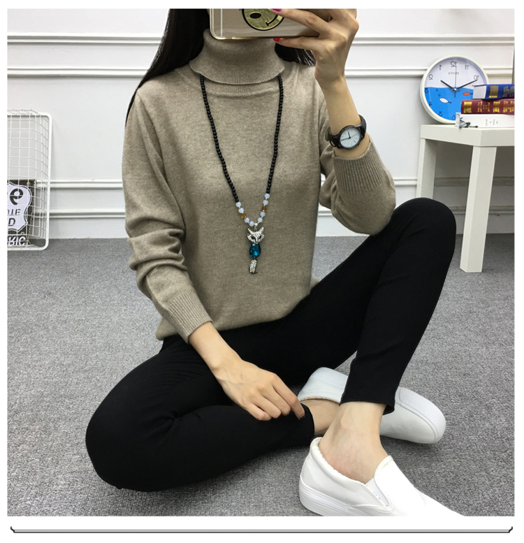 秋冬新款女高领毛衣打底衫套头韩版宽松短款羊