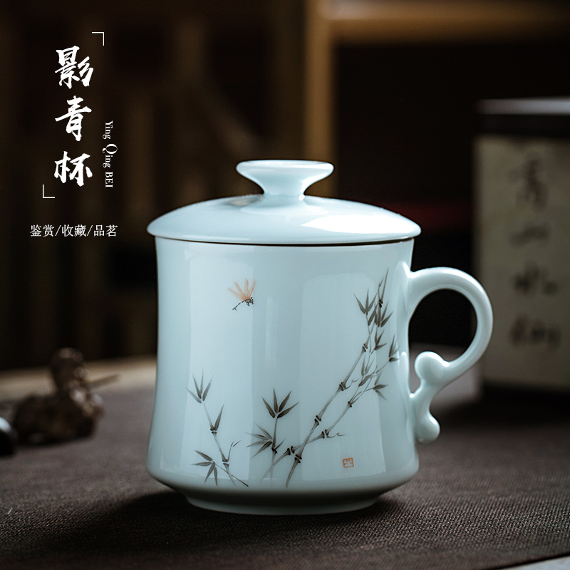 Contracted tea cup of ceramic filter cup with cover household water cup tea separation office cup kunfu tea cups