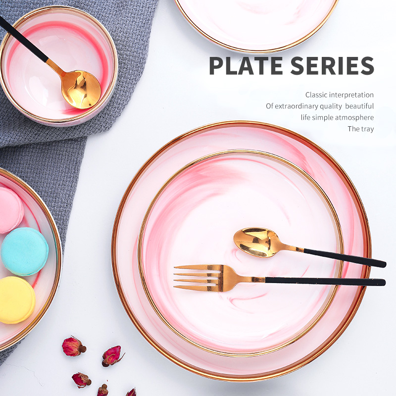 Pink gold marble ceramic tableware dishes suit dishes in northern Europe contracted household (combinations