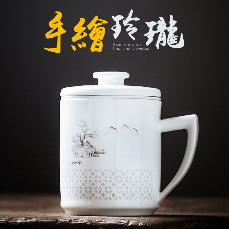 Separation of jingdezhen hand - made ceramic cup tea tea cup with cover filter cup and exquisite home office tea cup