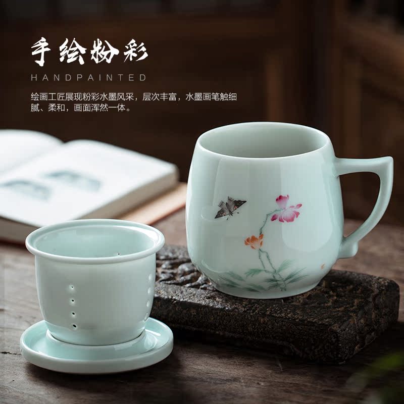 Jingdezhen ceramic filter cups with cover tea cup hand - made office cup tea separation with personal cup