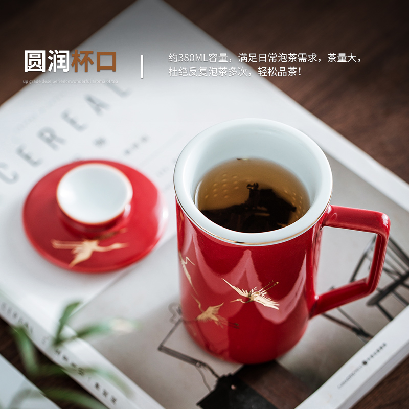 Jingdezhen hand - made tea cups with cover household ceramics filter cup tea separate office cup of cup tea cups