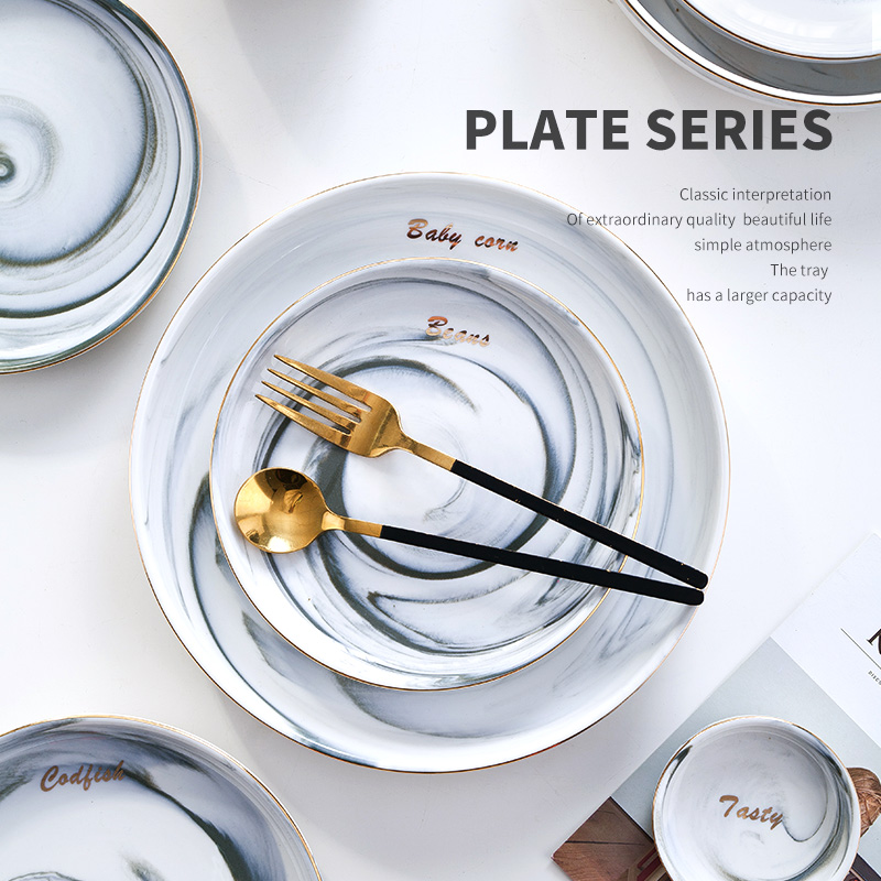 Up Phnom penh grey marble ceramic Nordic INS wind tableware dish dish bowl beefsteak plate DIY combination