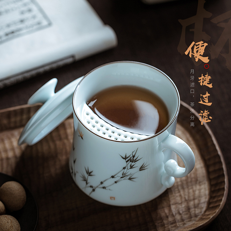 Contracted tea cup of ceramic filter cup with cover household water cup tea separation office cup kunfu tea cups