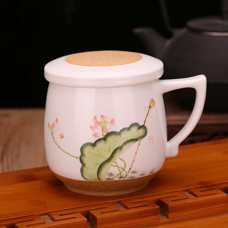 Ceramic cups filter cup with cover large capacity jingdezhen hand - made teacup tea set household glass tea cup