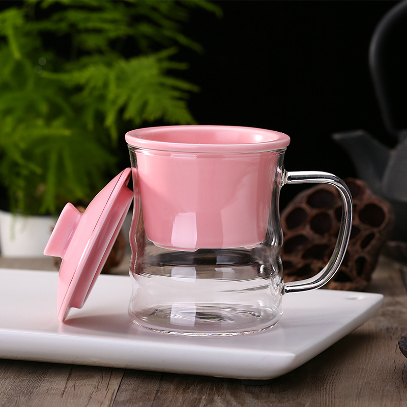 Household filter tea transparent glass ceramic cup with cover business office heat - resistant glass tea cup with cover