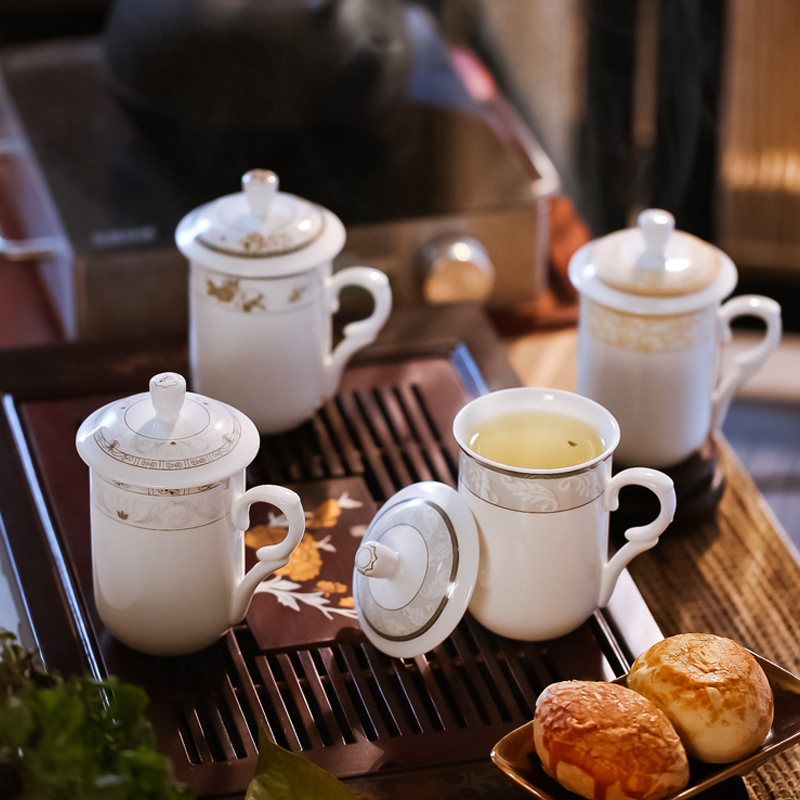 Porcelain keller with cover cup of jingdezhen ceramic cup hotel office cup cup and ten cups of tea set suits for
