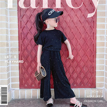 Girls summer clothing suit 2020 new childrens clothes Superocean gas mesh red girl Summer broadlegged pants Chaoters Two sets