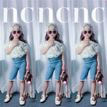 2020 Summer children Layers Of Lotus Leaf Side Girl Blouse Girl Blouse Korean Version Short short sleeve cake thin through fairy T-shirt