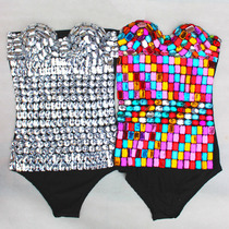 Performance clothes New European and American nightclub bar female singer dj stage jazz dance suit chest rhinestone conjoined