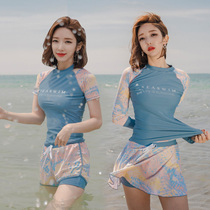 Swimsuit womens 2020 new two sets of split conservative students Shading The Slim Short Sleeve Sports Academy Wind Swimsuit