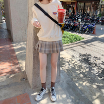 Small man high waist thin pleated milk tea Plaid a skirt female summer small fresh student mini skirt