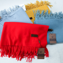 Scarf women's autumn and winter Chinese red cashmere wool big red custom warm shawl dual-purpose Joker men's scarf