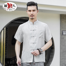 Zhenshi Tangdong Man Sang silk shirt short sleeve summer pancake senior retro-collar silk shirt man