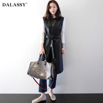 Vest coat womens long 2020 Spring and Autumn New PU leather suit suit sleeveless waistband shoulder slim slim