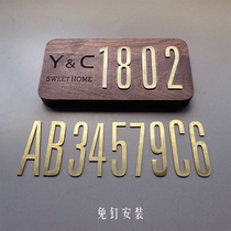 Nordic brass digital door number plate home light luxury solid wood custom creative simple hanging Red Book door number