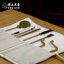 Incense Tao tool set Xiangzhuan to empty incense spoon feather sweeping scented shovel dust pressing chopsticks pure copper incense tools seven-piece set