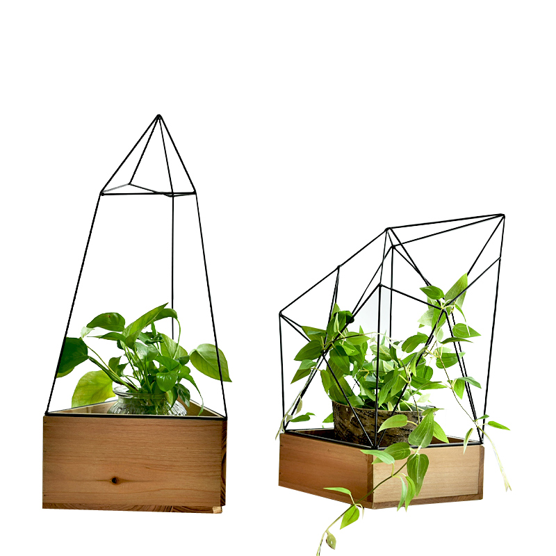 创意北欧简约木质铁艺几何花房水培装饰品花篮花器客厅阳台摆件