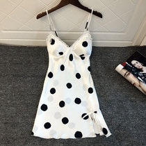 Sleepwear Womens Ice Silk Sensation With Chest Cushion Poly to the bottom silty Han version Lace Polo Dot Summer Harnesses Sleeping Dresses Thin