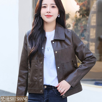 High-grade leather jacket womens spring 2022 new fashion temperament PU leather jacket single-breasted slim fit and slim motorcycle suit