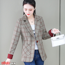 High-end small plaid suit jacket womens spring 2022 new temperament slim slim plaid suit casual top
