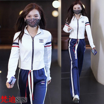 Autumn sportswear suit womens cardigan zipper 2022 new thin long-sleeved stand-up collar casual running two-piece suit
