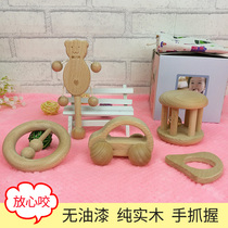 100% Pure Solid Wood Baby Small Rattle Wooden Neonatal Toys 0-1 Year-old Unlacquered Rattle
